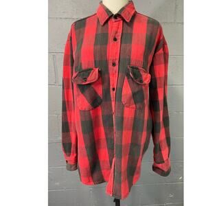Vintage Dickies Buffalo Plaid Red Black Checkered Cotton Flannel Shirt XL Grunge